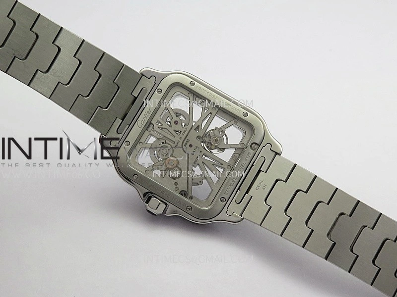 Santos de Cartier Skeleton SS MLF Skeleton Green Dial on SS SmartLink Bracelet 9611MC Super Clone