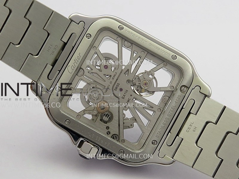 Santos de Cartier Skeleton SS MLF Skeleton Green Dial on SS SmartLink Bracelet 9611MC Super Clone