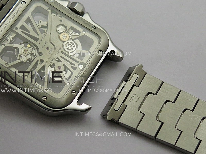 Santos de Cartier Skeleton SS MLF Skeleton Green Dial on SS SmartLink Bracelet 9611MC Super Clone