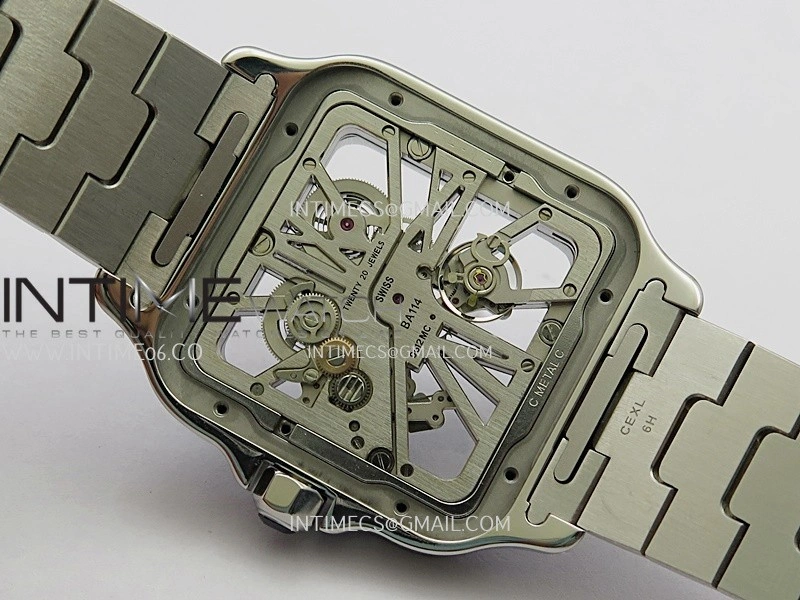 Santos de Cartier Skeleton SS MLF Skeleton Green Dial on SS SmartLink Bracelet 9611MC Super Clone