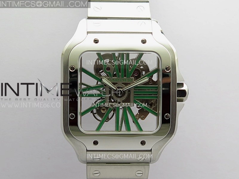 Santos Skeleton SS Rich Factory 1:1 Best Edition Skeleton Green Dial 9611MC Super Clone