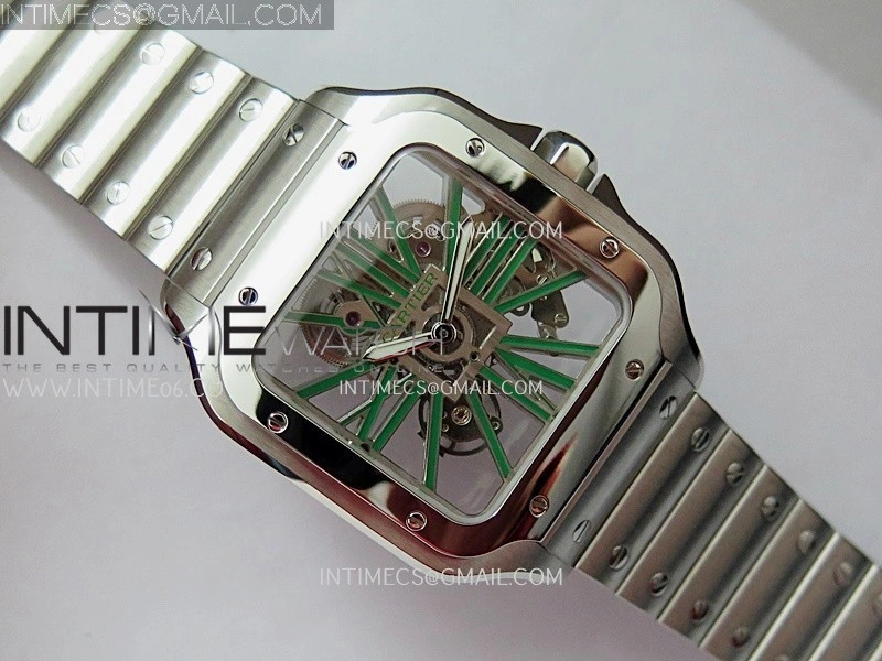Santos Skeleton SS Rich Factory 1:1 Best Edition Skeleton Green Dial 9611MC Super Clone