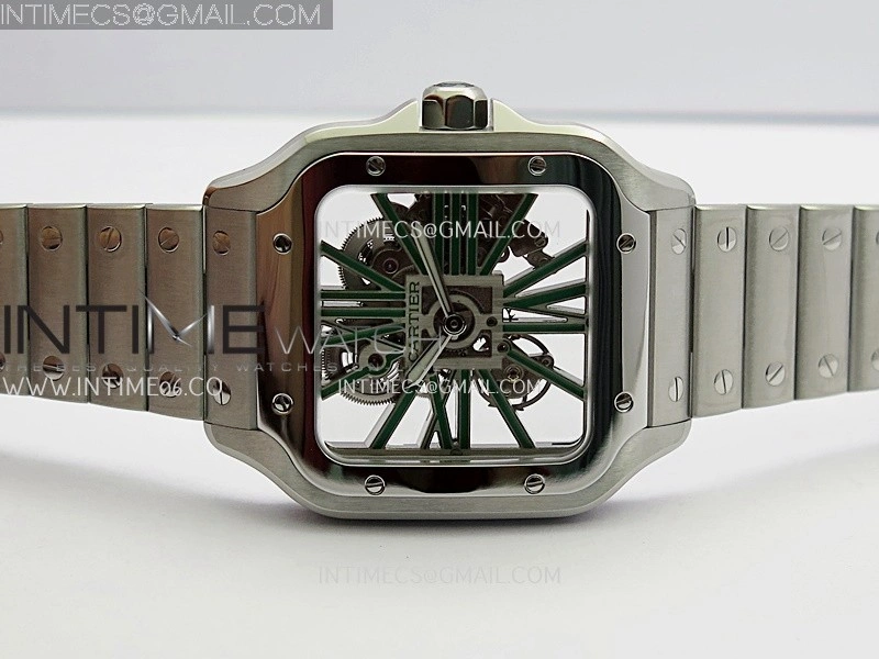 Santos Skeleton SS Rich Factory 1:1 Best Edition Skeleton Green Dial 9611MC Super Clone