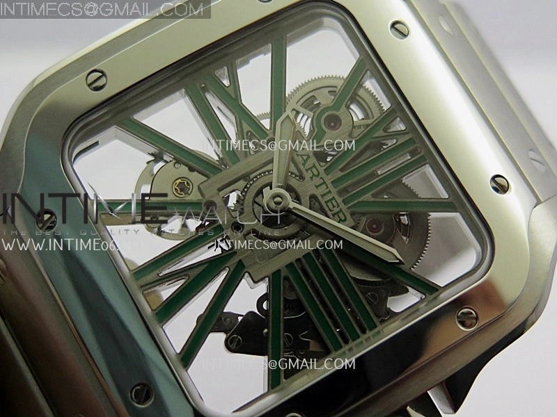 Santos Skeleton SS Rich Factory 1:1 Best Edition Skeleton Green Dial 9611MC Super Clone