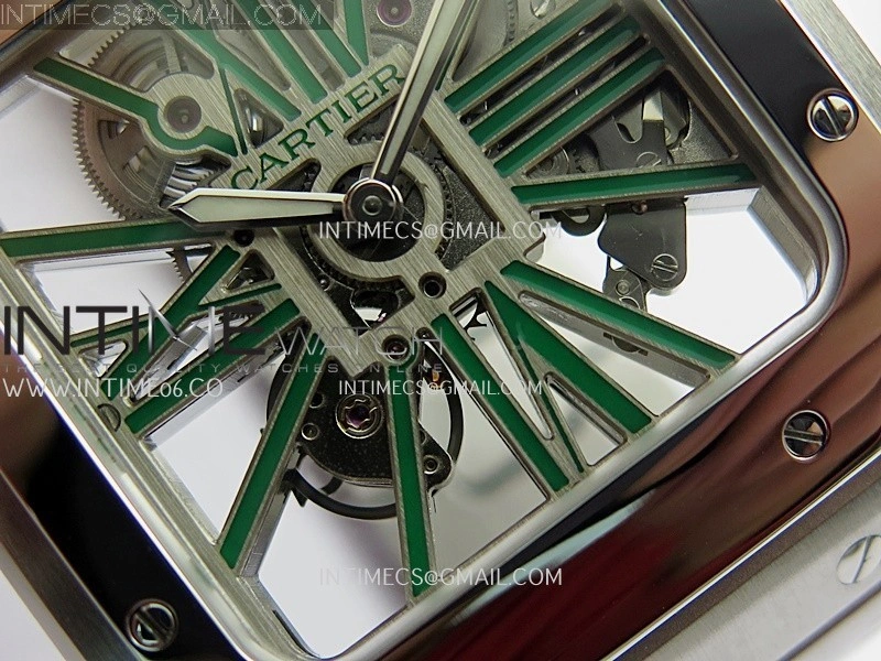 Santos Skeleton SS Rich Factory 1:1 Best Edition Skeleton Green Dial 9611MC Super Clone