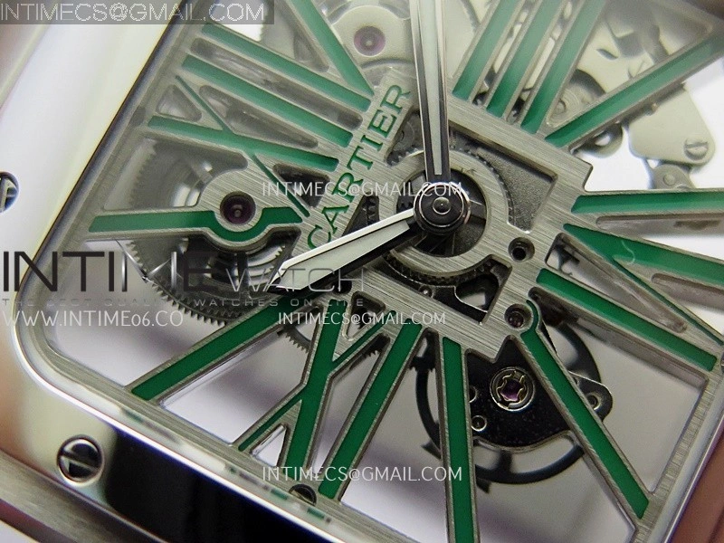 Santos Skeleton SS Rich Factory 1:1 Best Edition Skeleton Green Dial 9611MC Super Clone