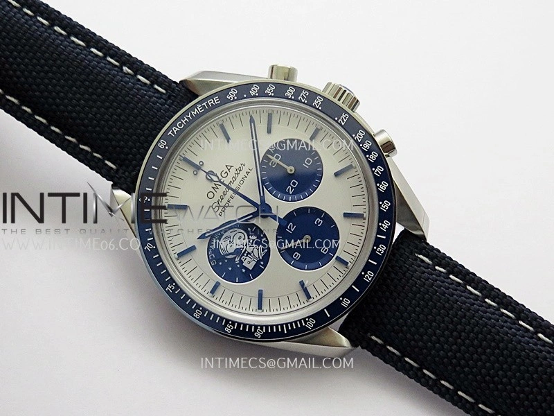 Speedmaster Professional Snoopy SS SMF 1:1 Best Edition Silver Dial Blue Marker On Blue Nylon Strap A3861