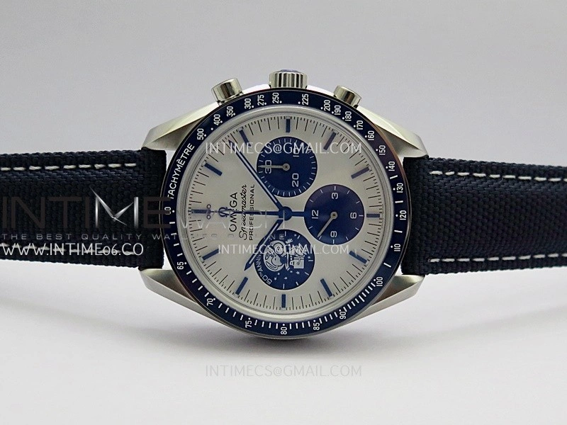 Speedmaster Professional Snoopy SS SMF 1:1 Best Edition Silver Dial Blue Marker On Blue Nylon Strap A3861