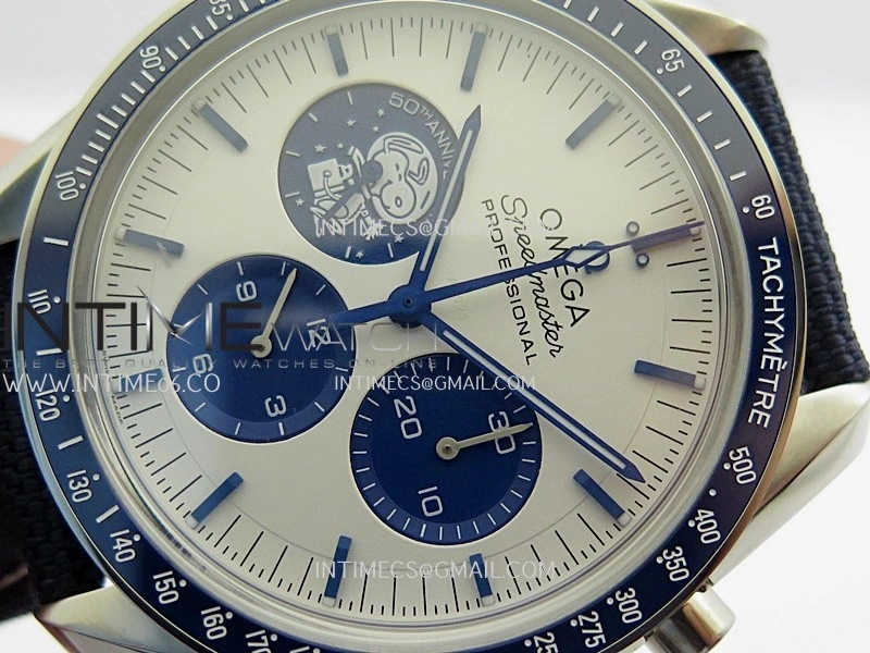 Speedmaster Professional Snoopy SS SMF 1:1 Best Edition Silver Dial Blue Marker On Blue Nylon Strap A3861