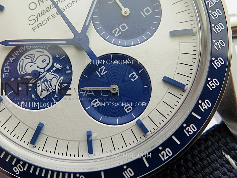 Speedmaster Professional Snoopy SS SMF 1:1 Best Edition Silver Dial Blue Marker On Blue Nylon Strap A3861