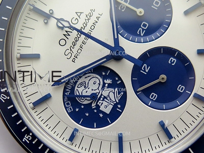 Speedmaster Professional Snoopy SS SMF 1:1 Best Edition Silver Dial Blue Marker On Blue Nylon Strap A3861