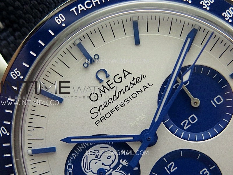 Speedmaster Professional Snoopy SS SMF 1:1 Best Edition Silver Dial Blue Marker On Blue Nylon Strap A3861