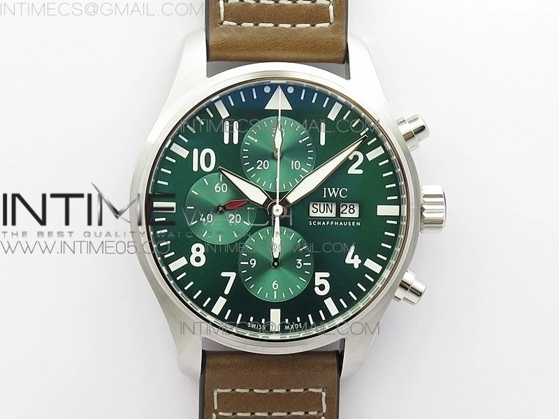 Pilot Chrono Spitfire IW377726 SS ZF 1:1 Best Edition Green Dial on Brown Leather Strap A7750