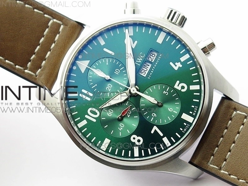 Pilot Chrono Spitfire IW377726 SS ZF 1:1 Best Edition Green Dial on Brown Leather Strap A7750