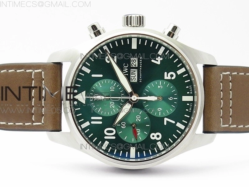 Pilot Chrono Spitfire IW377726 SS ZF 1:1 Best Edition Green Dial on Brown Leather Strap A7750