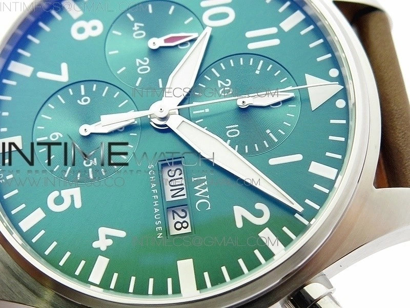 Pilot Chrono Spitfire IW377726 SS ZF 1:1 Best Edition Green Dial on Brown Leather Strap A7750