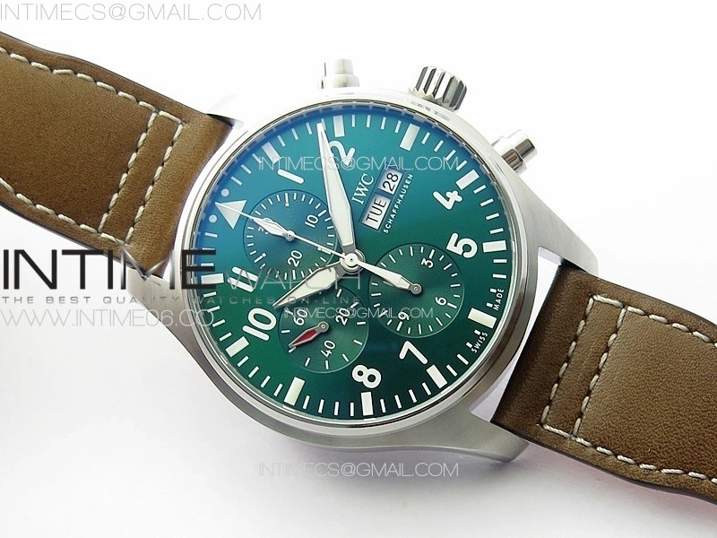 Pilot Chrono Spitfire IW377726 SS ZF 1:1 Best Edition Green Dial on Brown Leather Strap A7750