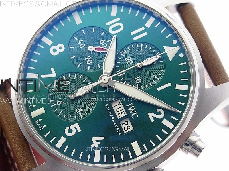 Pilot Chrono Spitfire IW377726 SS ZF 1:1 Best Edition Green Dial on Brown Leather Strap A7750