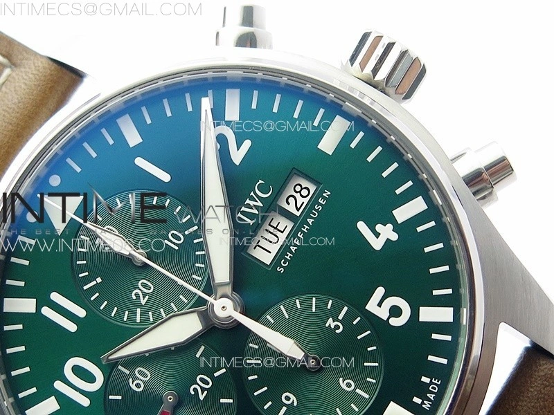 Pilot Chrono Spitfire IW377726 SS ZF 1:1 Best Edition Green Dial on Brown Leather Strap A7750