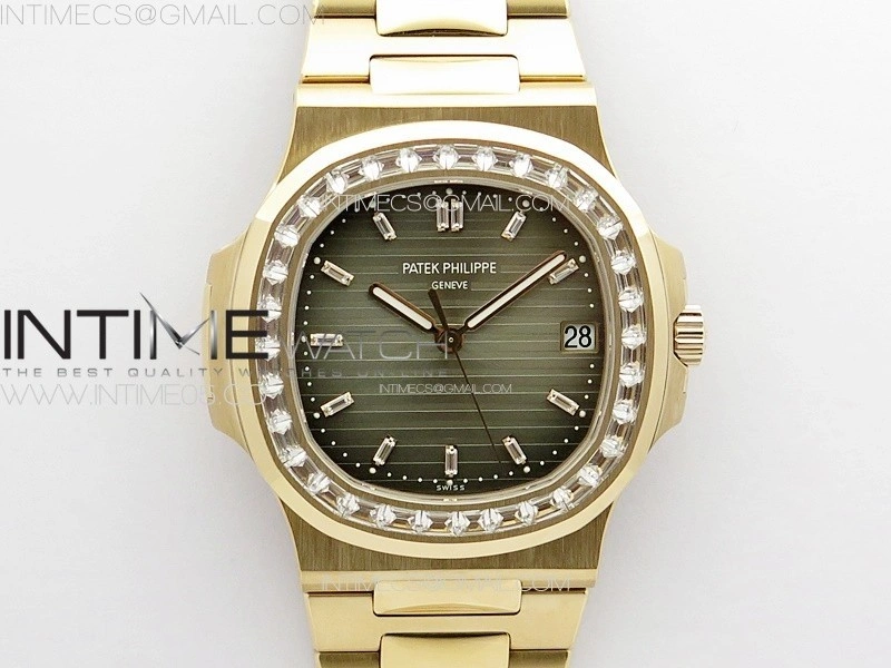 Nautilus 5711 1R T Crystal Bezel PPF V4 1:1 Best Edition Brown Textured Dial on RG Bracelet 324CS