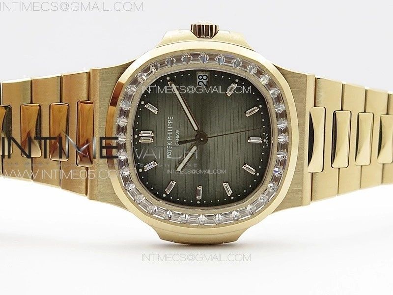 Nautilus 5711 1R T Crystal Bezel PPF V4 1:1 Best Edition Brown Textured Dial on RG Bracelet 324CS