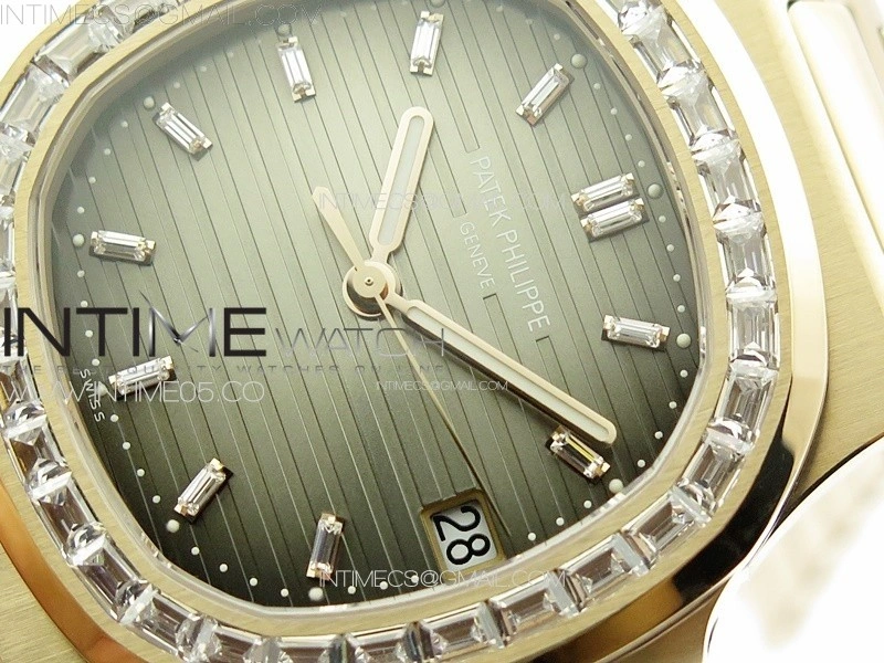 Nautilus 5711 1R T Crystal Bezel PPF V4 1:1 Best Edition Brown Textured Dial on RG Bracelet 324CS