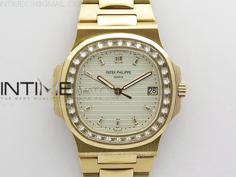 Nautilus 5711 1R T Crystal Bezel PPF V4 1:1 Best Edition White Textured Dial on RG Bracelet 324CS
