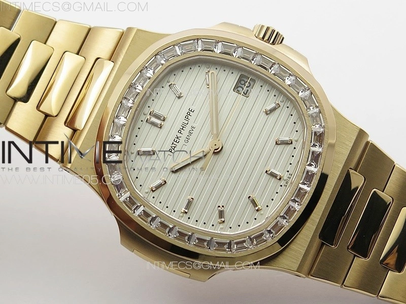 Nautilus 5711 1R T Crystal Bezel PPF V4 1:1 Best Edition White Textured Dial on RG Bracelet 324CS
