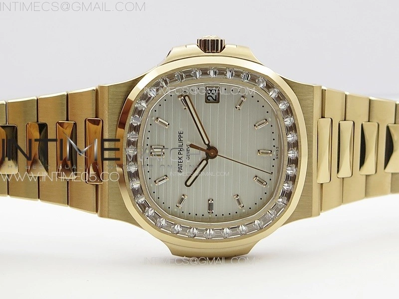 Nautilus 5711 1R T Crystal Bezel PPF V4 1:1 Best Edition White Textured Dial on RG Bracelet 324CS