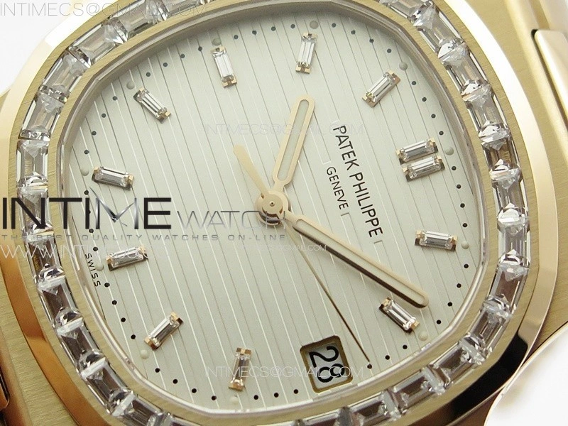 Nautilus 5711 1R T Crystal Bezel PPF V4 1:1 Best Edition White Textured Dial on RG Bracelet 324CS