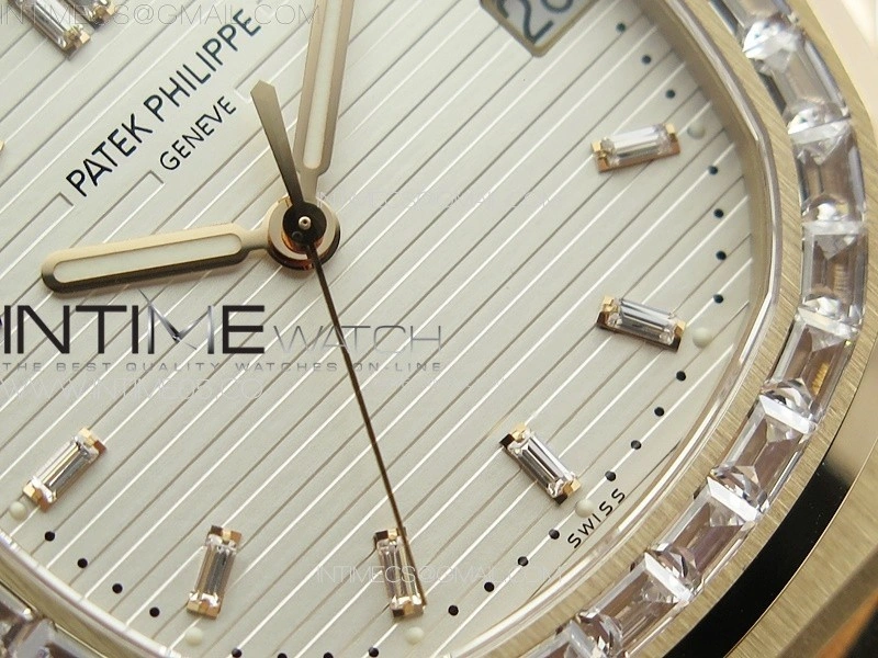 Nautilus 5711 1R T Crystal Bezel PPF V4 1:1 Best Edition White Textured Dial on RG Bracelet 324CS