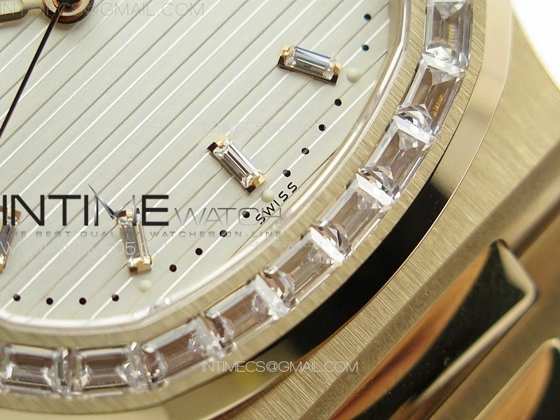 Nautilus 5711 1R T Crystal Bezel PPF V4 1:1 Best Edition White Textured Dial on RG Bracelet 324CS