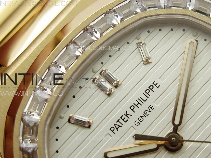 Nautilus 5711 1R T Crystal Bezel PPF V4 1:1 Best Edition White Textured Dial on RG Bracelet 324CS