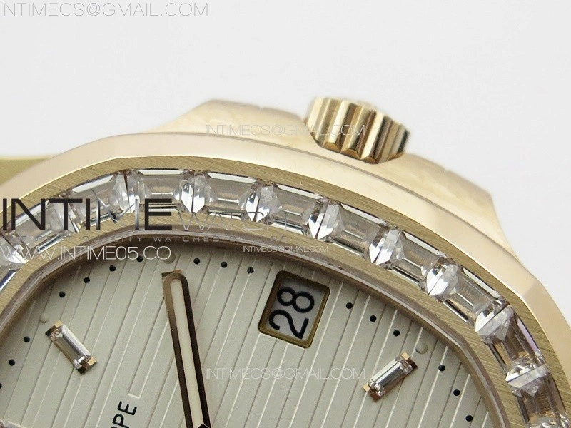 Nautilus 5711 1R T Crystal Bezel PPF V4 1:1 Best Edition White Textured Dial on RG Bracelet 324CS