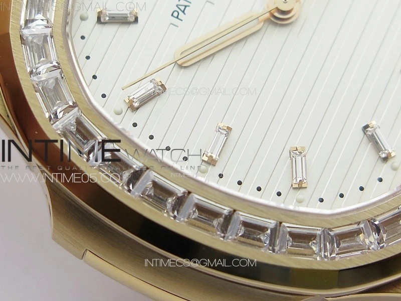 Nautilus 5711 1R T Crystal Bezel PPF V4 1:1 Best Edition White Textured Dial on RG Bracelet 324CS