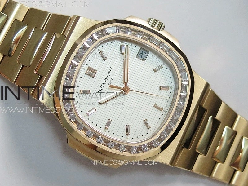 Nautilus 5711 1R T Crystal Bezel PPF V4 1:1 Best Edition White Textured Dial on RG Bracelet 324CS