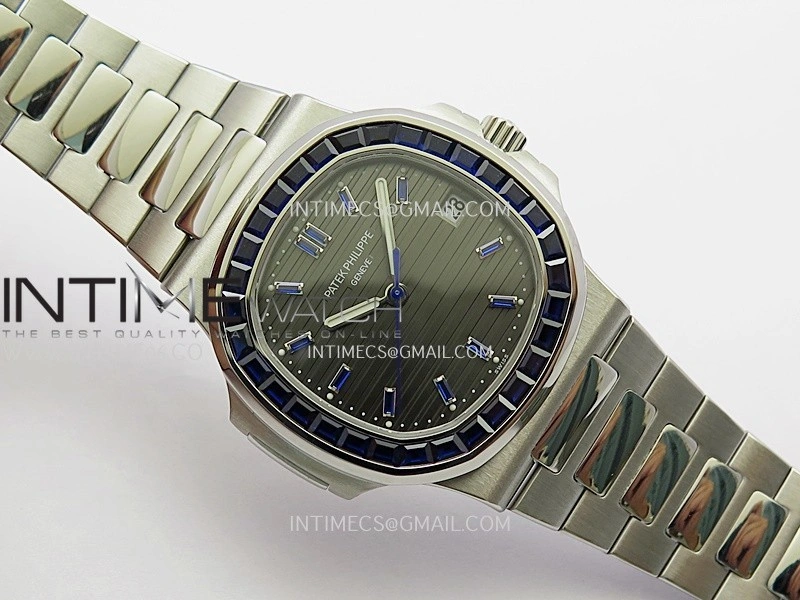 Nautilus 5711 1A Blue T Diamond SS GRF 1:1 Best Edition Gray Textured Dial On SS Bracelet Asian 26-330