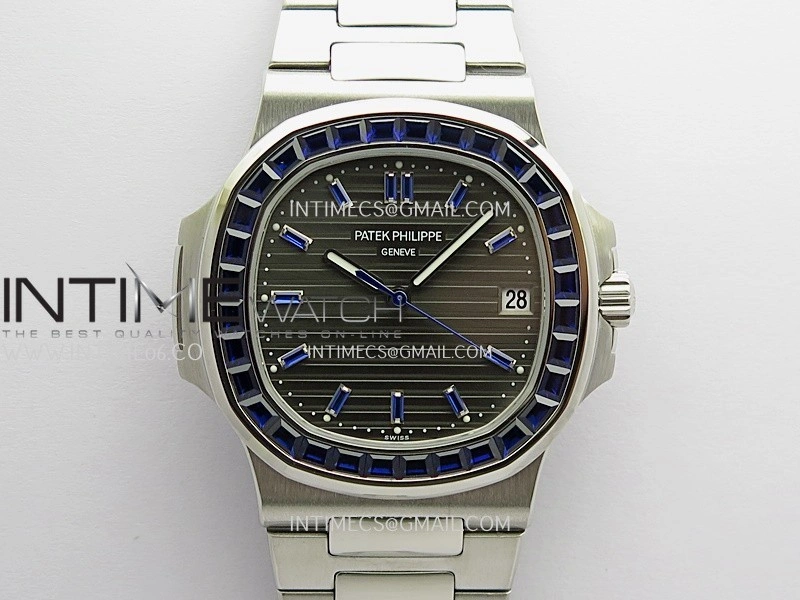 Nautilus 5711 1A Blue T Diamond SS GRF 1:1 Best Edition Gray Textured Dial On SS Bracelet Asian 26-330