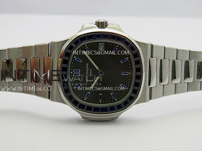 Nautilus 5711 1A Blue T Diamond SS GRF 1:1 Best Edition Gray Textured Dial On SS Bracelet Asian 26-330