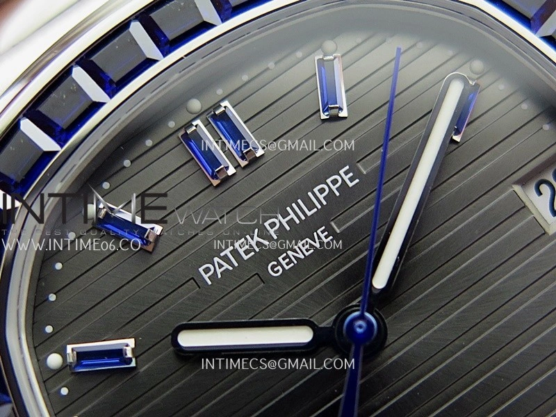 Nautilus 5711 1A Blue T Diamond SS GRF 1:1 Best Edition Gray Textured Dial On SS Bracelet Asian 26-330