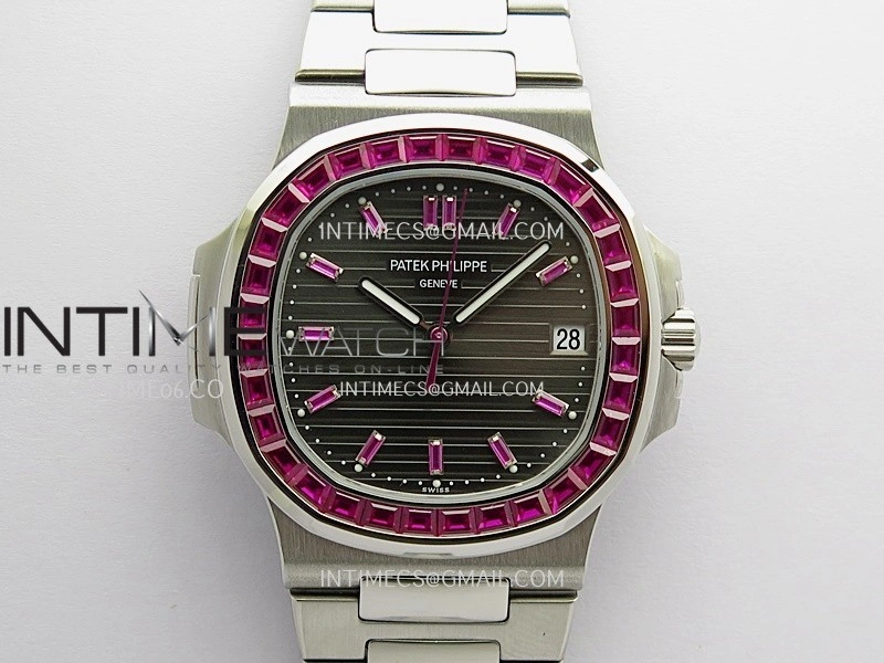 Nautilus 5711 1A Red T Diamond SS GRF 1:1 Best Edition Gray Textured Dial On SS Bracelet Asian 26-330