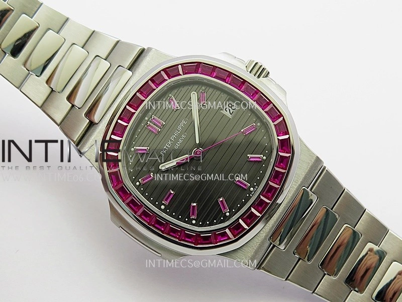 Nautilus 5711 1A Red T Diamond SS GRF 1:1 Best Edition Gray Textured Dial On SS Bracelet Asian 26-330