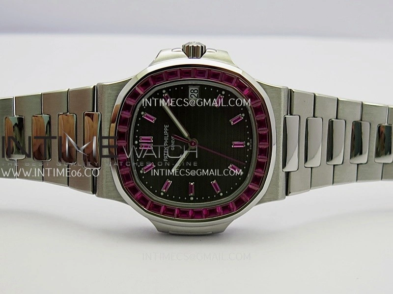 Nautilus 5711 1A Red T Diamond SS GRF 1:1 Best Edition Gray Textured Dial On SS Bracelet Asian 26-330