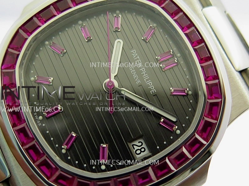 Nautilus 5711 1A Red T Diamond SS GRF 1:1 Best Edition Gray Textured Dial On SS Bracelet Asian 26-330