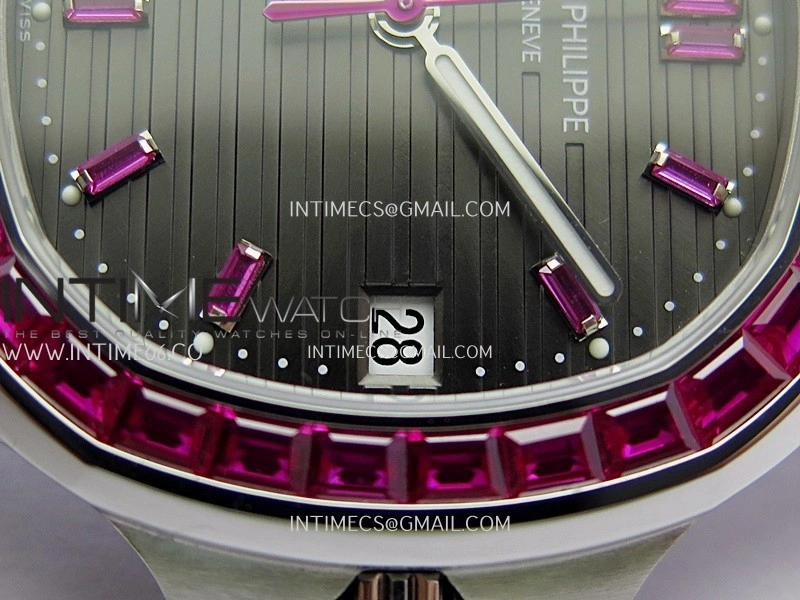 Nautilus 5711 1A Red T Diamond SS GRF 1:1 Best Edition Gray Textured Dial On SS Bracelet Asian 26-330