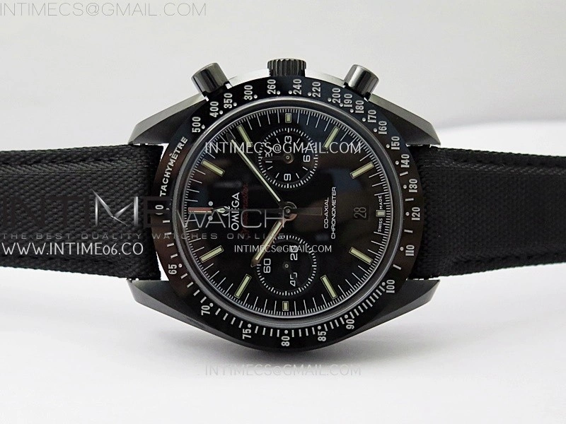 Speedmaster "Dark Side of The Moon" Real Ceramic N1F 1:1 Best Edition Black Dial on Black Nylon Strap A9300