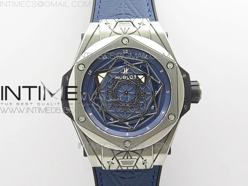 Big Bang Sang Bleu Ti WWF 1:1 Best Edition Blue Skeletonal Dial On Blue Gummy Strap Asian HB1213 V2