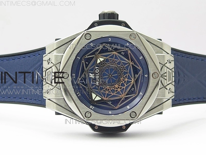Big Bang Sang Bleu Ti WWF 1:1 Best Edition Blue Skeletonal Dial On Blue Gummy Strap Asian HB1213 V2