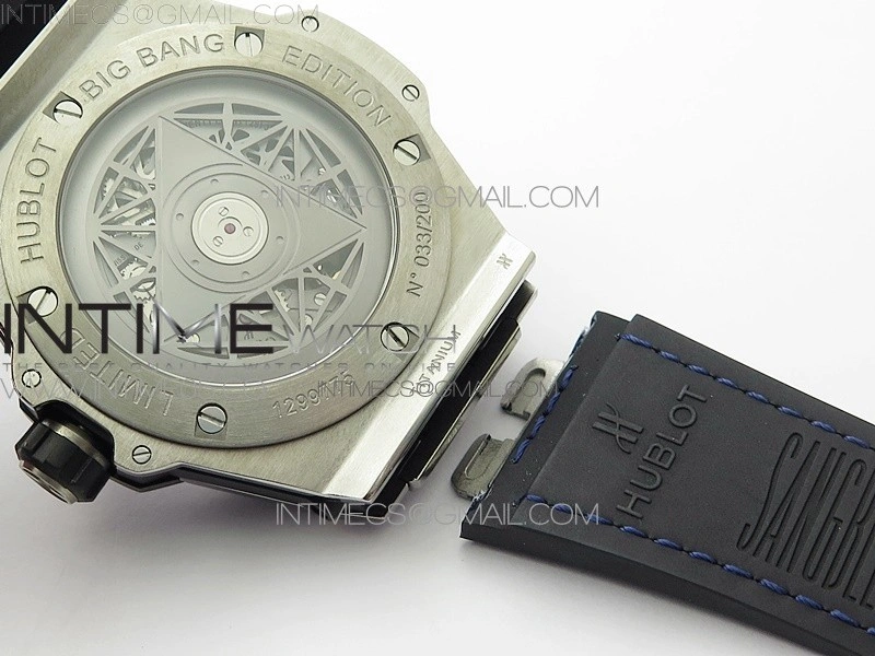 Big Bang Sang Bleu Ti WWF 1:1 Best Edition Blue Skeletonal Dial On Blue Gummy Strap Asian HB1213 V2