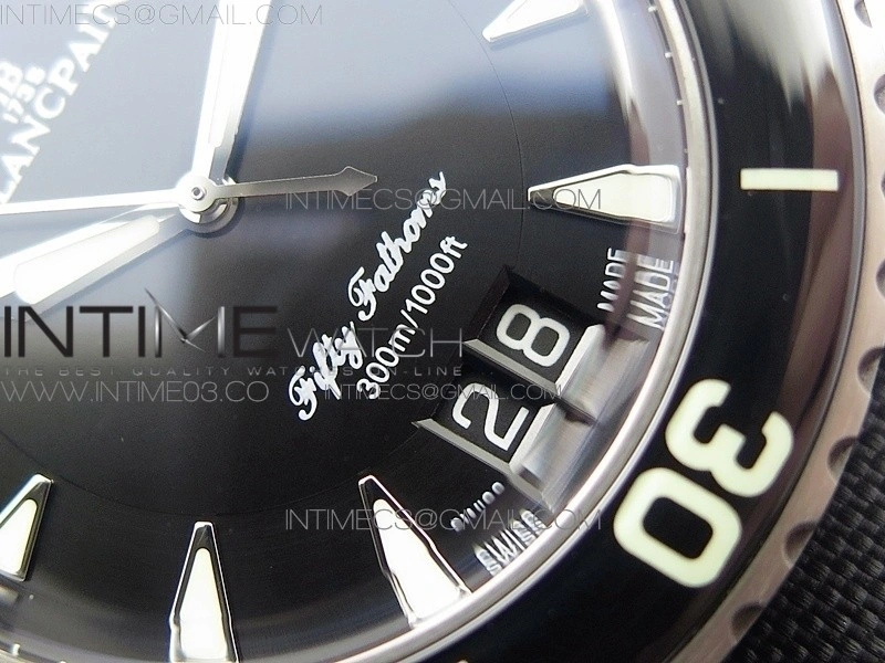Fifty Fathoms Titanium Big Date Black HGF Best Edition Black Dial on Sail-canvas Strap A6918B